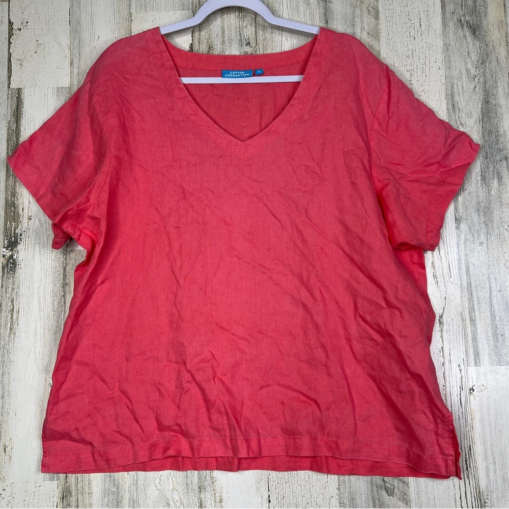 Womens 100% Linen 1X Pink Shirt by Cotton Connection Beachy‎ Lagenlook